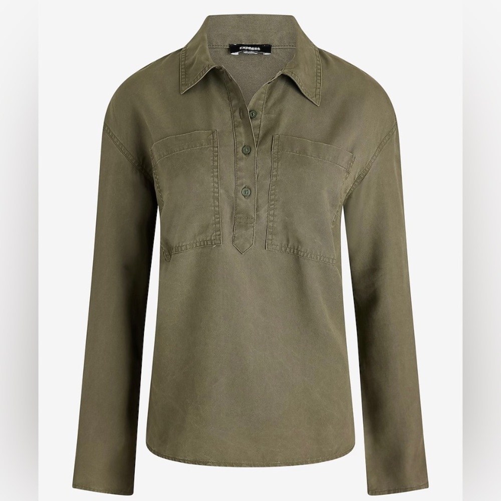 New Express Women's Half Button Up Pocket Shirt Size Large